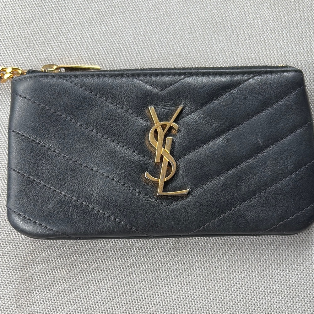 Chic Black Leather Wallet with Gold Chain